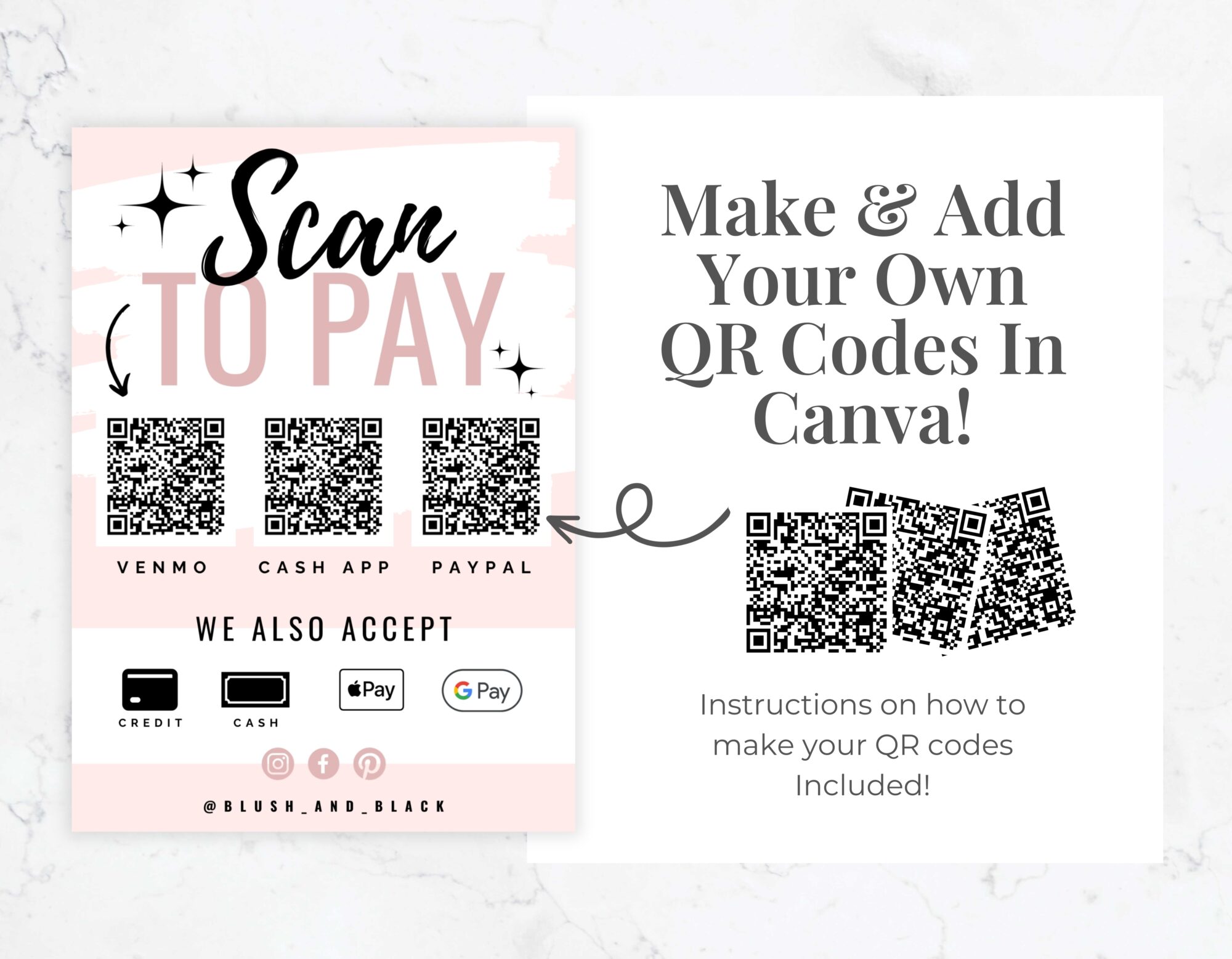 Scan to Pay Card – Blush & Black