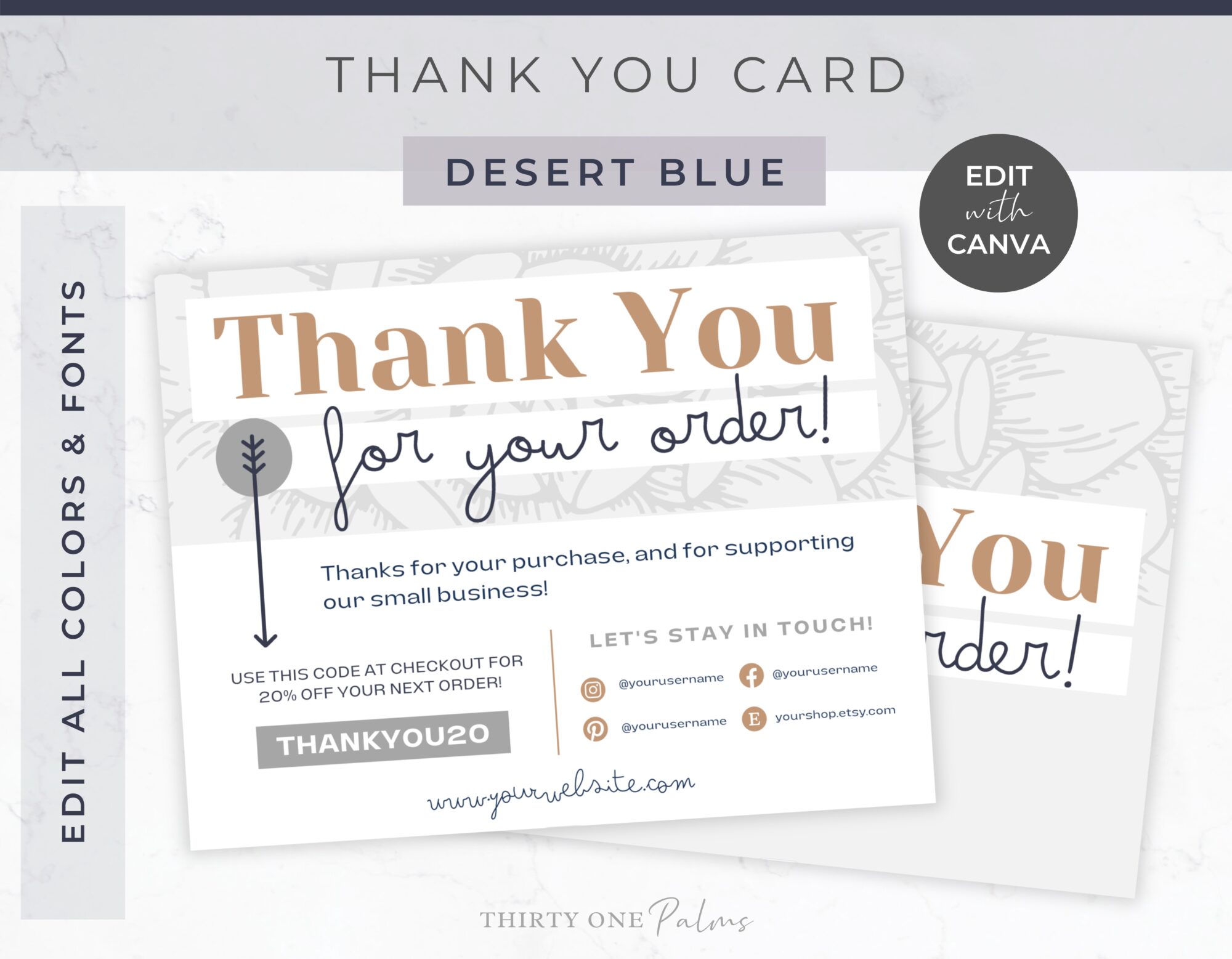 Thank You Order Card for Canva – Desert Blue