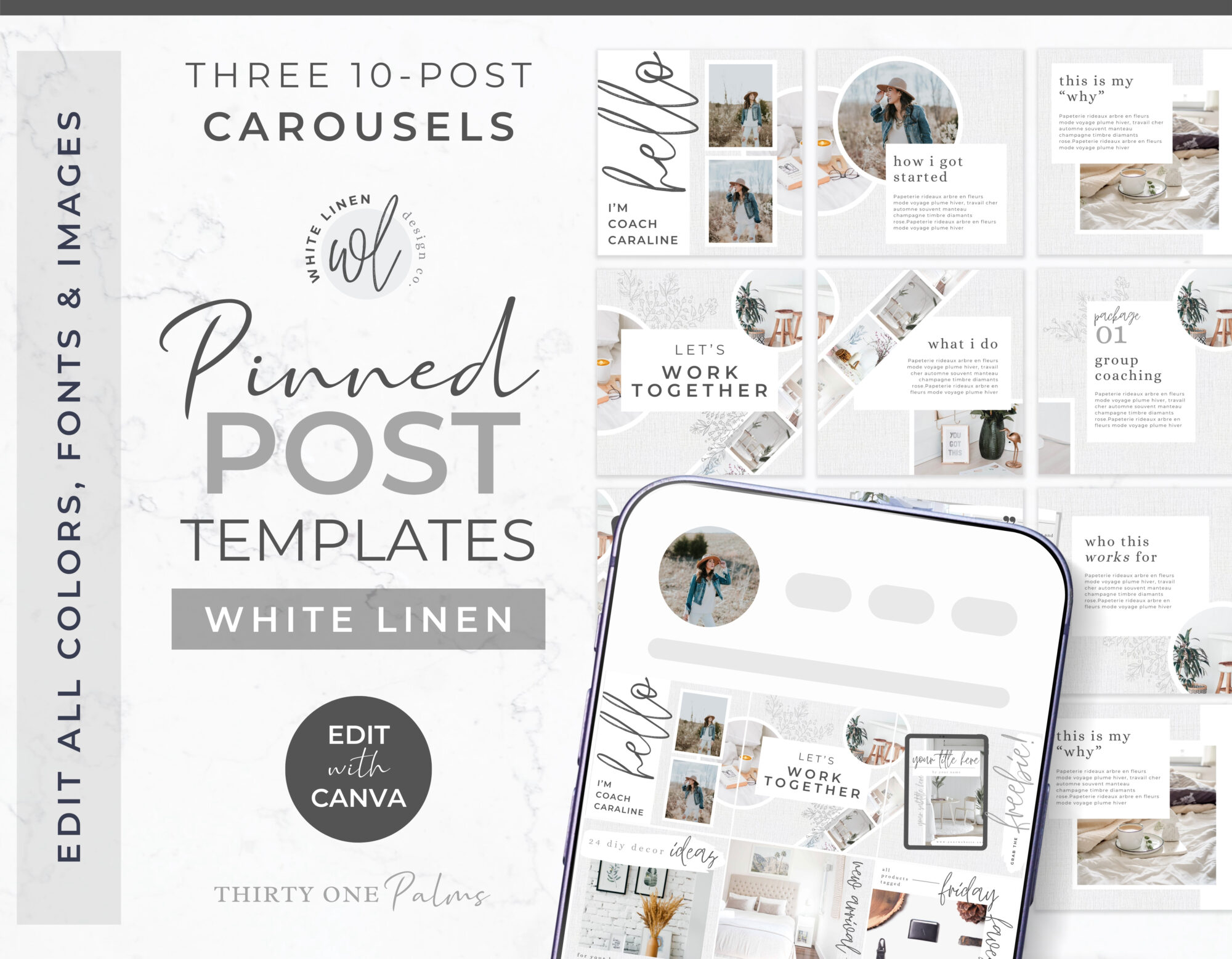 Instagram Pinned Post Carousel Kit for Canva – White Linen