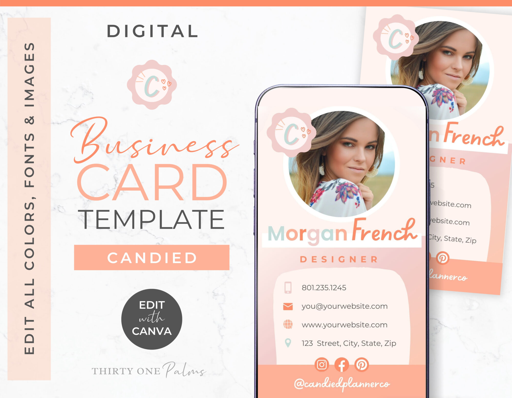 Digital Business Card Template for Canva - Candied